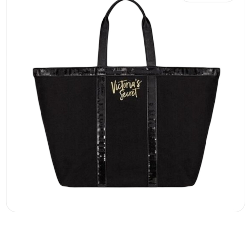 Victoria's Secret Sparkle Weekender Tote Bag Blk Sequins 17" L, 13.5" H, 6.75" D